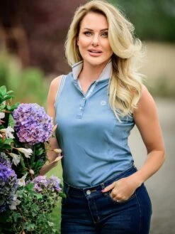 PS Of Sweden Minna Sleeveless Polo Shirt Light Blue