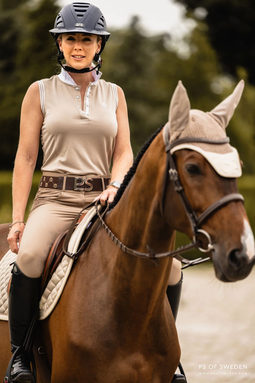 PS Of Sweden Minna Sleeveless Polo Shirt Sand - Image 2