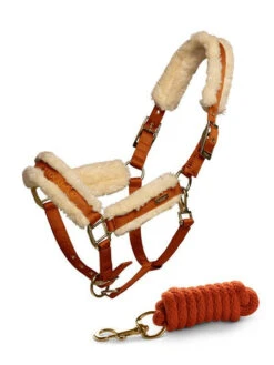 Equestrian Stockholm Fleece Headcollar & Lead Bronze Gold