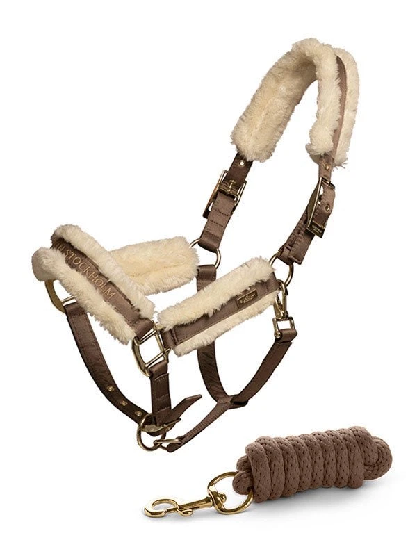 Equestrian Stockholm Fleece Headcollar & Lead Champagne - Image 2