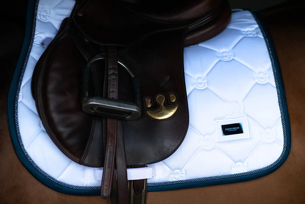 Equestrian Stockholm Jump Saddle Pad White Blue Meadow - Image 2